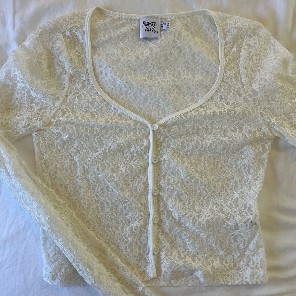 Princess Polly Ivory Sheer Floral Lace Top